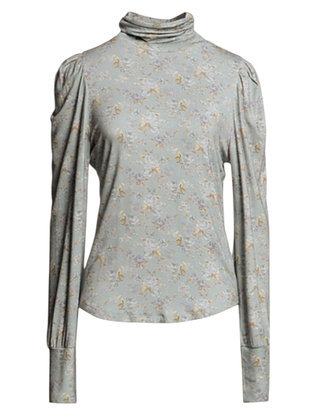 LoveShackFancy Vienna Turtleneck Sky Gray Floral Top Size Large